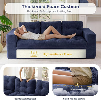 MAXYOYO 79" Loveseat Sofa Couch for Small Spaces, Upholstered Boneless Cloud Couch for Apartment Bedroom, 3-Seater Love Seat Floor Modern Sofa with Pillows, No Assembly Required, Navy