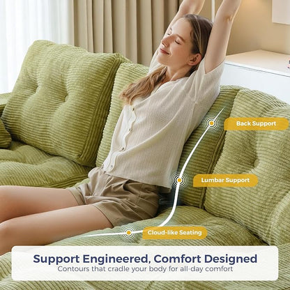 MAXYOYO 96" L Shaped Modular Sectional Sofa with Ottoman, Cloud Boneless Couch with Layered Cushion, Upholstered Sofa in a Box, Flexible Module Combination for Living Room, No Assembly, Green