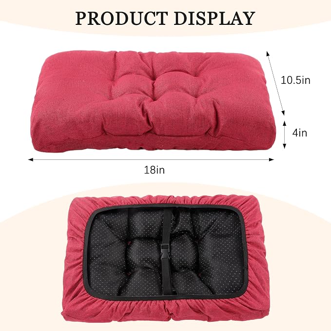 Rectangular Stool Cushion Set of 4, Soft Saddle Stool Cushions with Ties, Nonslip and Washable, Wine Red, 18 x 10.5 x 4 Inch