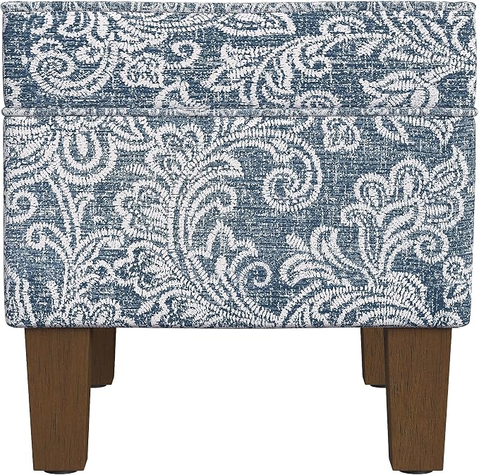 HomePop 22" Modern Rectangular Storage Ottoman - Blue Denim Jacobean Print