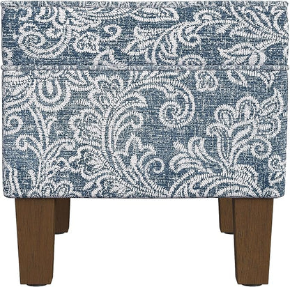 HomePop 22" Modern Rectangular Storage Ottoman - Blue Denim Jacobean Print