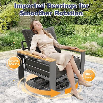 Aoxun Aluminum Patio Furniture Set 7 Seats with Rocking Chair, Oversized Outdoor Sectional with Washable Thick Cushions, Coffee Table, Patio Conversation Sets for Porch, Balcony, Deck,Dark Gray