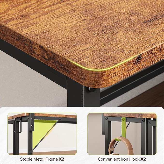 Folding Table with RGB Light for Small Space, 31.5" Folding Computer Desk for Space Saving Sofa Table for Couch, Home Work Office Desk with Monitor Stand, Easy to Fold with Hooks,Rustic Brown