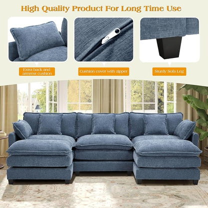 113.4" Modular Sectional Sofa,Cloud Couch for Living Room, Modern Deep Seat Sofa 3 Seater Chenille Fabric Comfy Couches with Throw Pillows & Ottoman for Apartment