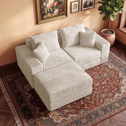 75'' L-Shaped Cloud Modular Sectional Couch with Chaise, Modern Corduroy Memory Foam Sofa Bed, Upholstered Boneless Deep Seat Fluffy Sleeper Sofa, for Living Room, No Assembly Needed (Beige)