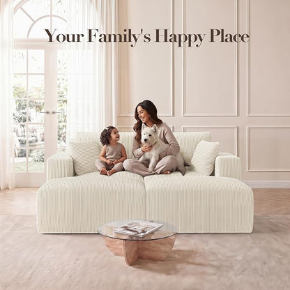 Modular Sectional Sofa Bed with Ottoman, 79" Memory Foam Cloud Couch, Boneless Loveseat Corduroy Upholstered Floor Couch, No Assembly Required Living Room Furniture for Apartment Bedroom, Beige