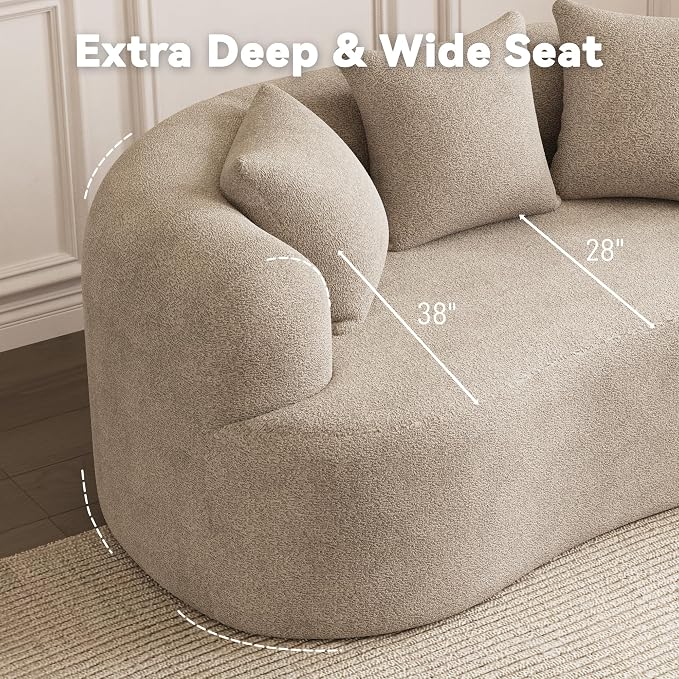 69" Curved Loveseat Sofa for Living Room, Modern Chenille Love Seat Cloud Couch, Luxury Plush Extra Deep Oversized Sofa for Small Spaces, Bedroom, Apartment‌, No Assembly Required, Light Brown