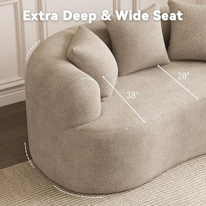 69" Curved Loveseat Sofa for Living Room, Modern Chenille Love Seat Cloud Couch, Luxury Plush Extra Deep Oversized Sofa for Small Spaces, Bedroom, Apartment‌, No Assembly Required, Light Brown
