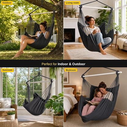 ADVOKAIR Hammock Chair Swing, Heavy-Duty Hanging Rope Swing Seat Supports 500 Lbs, Ideal for Outdoor Patio, Backyard, Porch, Deck & Indoor Bedroom Use