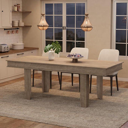 GarveeHome 63 in-86.6 in Extendable Dining Room Table for 6-10, Farmhouse Kitchen Tables w/Wooden Sturdy Frame, Large Rectangular Dinner Table for Dining Room, Kitchen