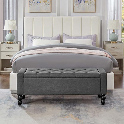 50" W Storage Ottoman Bench with Safety Hinge, Load up to 660 lb Ottoman with Storage, Upholstered Tufted Entryway Bench with Seating for Living Room, Bedroom, Entryway, Dark Gray