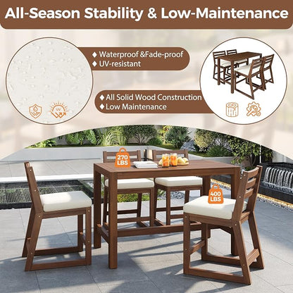 Quarte 5-Piece Acacia Wood Patio Bar Set, Rustic Outdoor Dining Table & Chairs, All-Weather Solid Wood Slatted Tabletop, Space-Saving for Garden, Patio, or Balcony (Mocha-5)