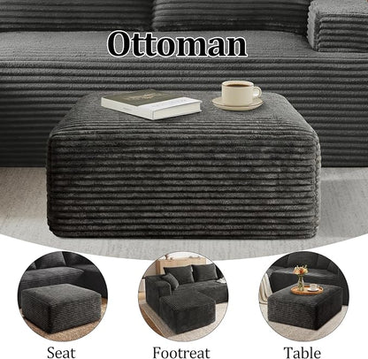 Corduroy Ottoman, Modern Boneless Cloud Foot Rest Foam Support, Oversized Modular Sectional Sofa Stool for Living Room, Bedroom & Small Spaces, No Assembly Required (Drak Gray, Ottoman)