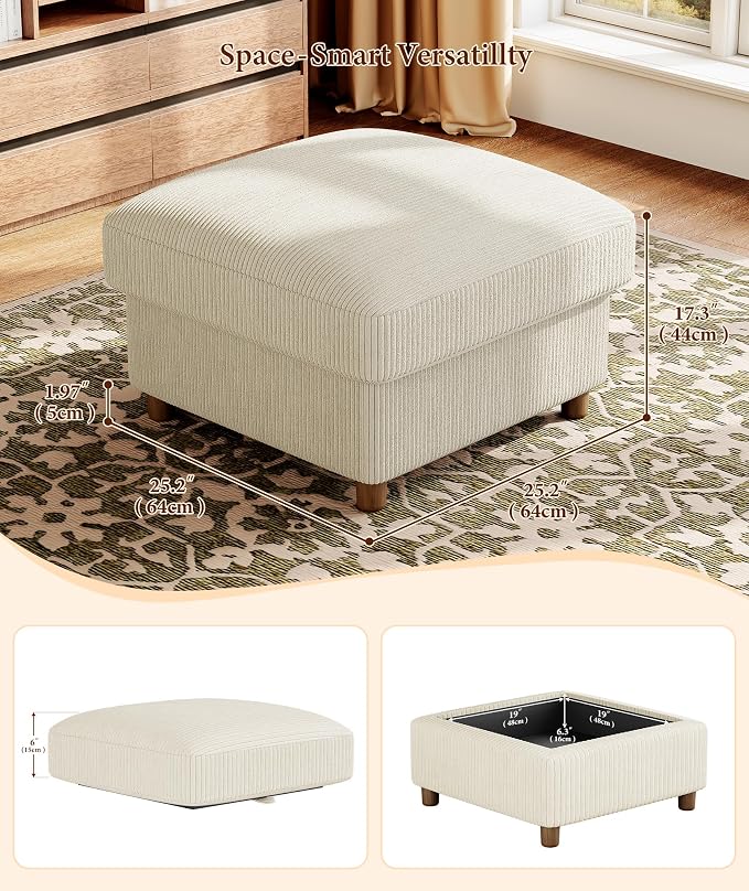 Kidirect 70in L Shaped Couch, Modular Sofa No Tool Assembly, Comfy Sectional Couches for Living Room 21in Deeper Seats, Corduroy Sofas for Living Room with 2 Pillows, Loveseat Sofa Set, Beige Couch