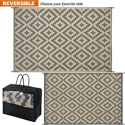 SAND MINE 6 x 9 Ft Reversible Mats, Plastic Straw Rug, Modern Area Rug, Large Floor Mat and Rug for Outdoors, RV, Patio, Backyard, Deck, Picnic, Beach, Trailer, Camping, Grey & Tan