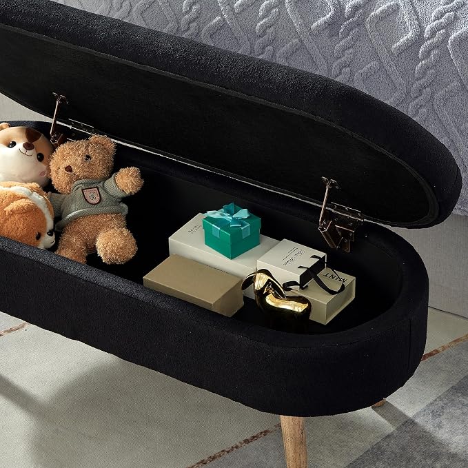 42.25" Ottoman with Storage, Storage Ottoman Bench with Safety Hinge, Foam End of Bed Bench, Upholstered Entryway Bench for Bedroom, Living Room & Window, Holds up to 330 lb, Black
