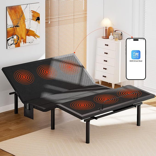 AMADA HOMEFURNISHING Adjustable Bed Frame with Massage, App-Controlled Queen Adjustable Bed Base with 4 USB Ports & Under-Bed Night Light, Wireless Electric Bed Frame, 4 Height Options, Q2
