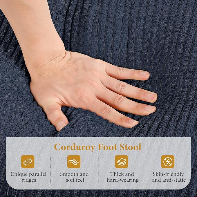 Vesgantti Large Ottoman for Modular Sofa, 29.5" Corduroy Ottoman with Spring Cushion, Rectangle Foot Rest for Couch, Entrance Footstool with Wood Legs, Footstool for Living Room, Bedroom, Dark Blue