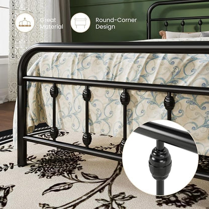 SHA CERLIN Twin Size Metal Platform Bed Frame with Victorian Style Iron-Art Headboard and Footboard, Easy Assembly, Under Bed Storage, No Box Spring Required, Black
