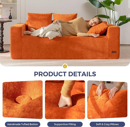 MAXYOYO Modular Sofa Couch, 75" Oversized Loveseat Boneless Cloud Couch with Deep Seat, Chenille Upholstered Living Room Comfy Sofa Chair for Living Room, No Assembly Required, Orange