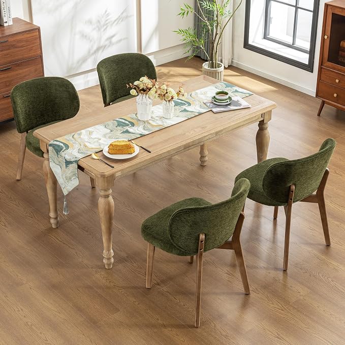 YOUNIKE Dining Chairs Set of 6 Modern Kitchen Dining Room Chairs Green | Chenille Fabric Upholstered Armless Side Accent Chair with Back Wide Padded Seat Wooden Leg for Kitchen Dining Living Room