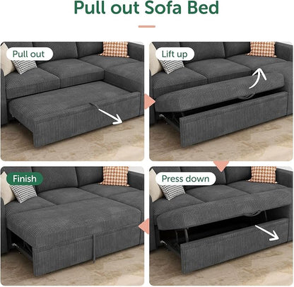 HONBAY Modular Sectional Sleeper Sofa with Pull Out Bed, L Shaped Sofa with Storage, Modular Sectional Couches for Living Room, Dark Grey