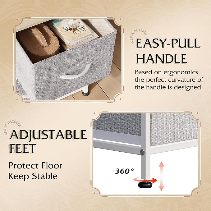 WLIVE Dresser for Bedroom with 5 Drawers, Wide Chest of Drawers, Fabric Dresser, Storage Organization Unit with Fabric Bins for Closet, Living Room, Hallway, Light Grey