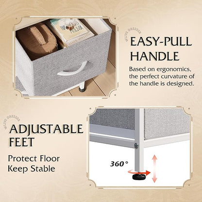 WLIVE Dresser for Bedroom with 5 Drawers, Wide Chest of Drawers, Fabric Dresser, Storage Organization Unit with Fabric Bins for Closet, Living Room, Hallway, Light Grey