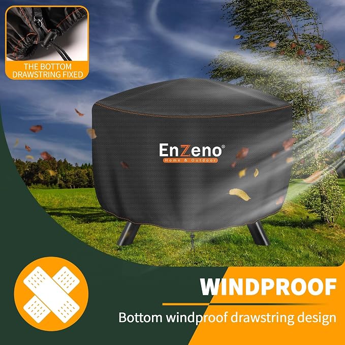 Enzeno Fire Pit Cover Round,37inch Outdoor Round Firepit Cover,Waterproof Oxford Cloth Patio Fire Cover for Outdoor Fire Pit,Fits 34-36 inch Gas Firepit/Bowl(37" Dia X 20" H)