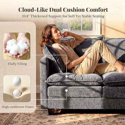 Loveseat Sofa with Cloud 3-Layer Cushion & 27" Deep Seat, Modern Love Seat Small Couch with 2 Washable Pillows for Small Spaces, Bedroom, Apartment, Office, Living Room, in a Box, 50-Inch Grey