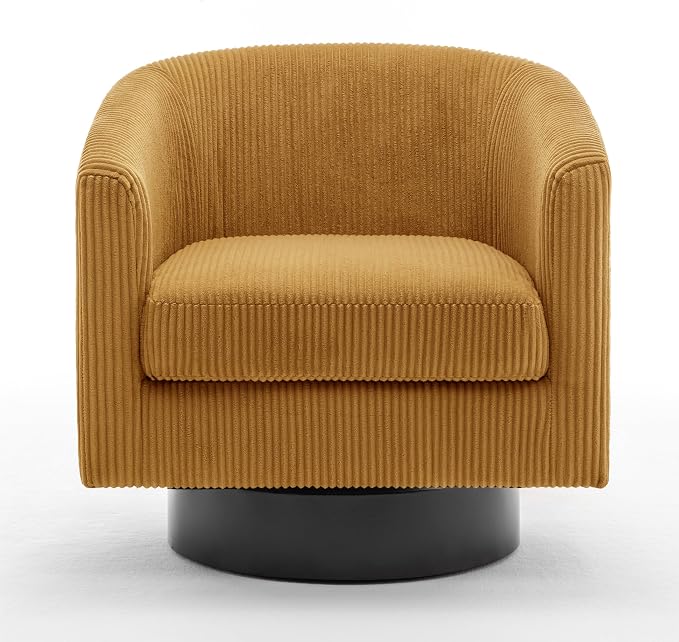 Swivel Accent Chair, Upholstered Corduroy Barrel Chair for Living Room, Small Single Sofa Bedroom Reading Seat, Orange