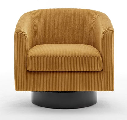 Swivel Accent Chair, Upholstered Corduroy Barrel Chair for Living Room, Small Single Sofa Bedroom Reading Seat, Orange
