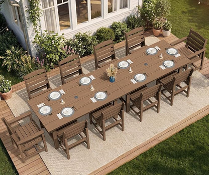 SERWALL Patio Dining Sets for 6 Person, HDPE Dining Set with 6 Armless Chairs, Brown