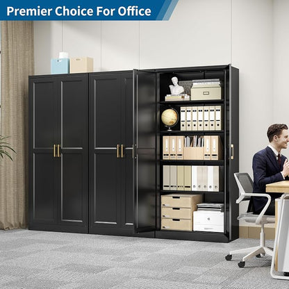 71" Metal Storage Cabinet with 4 Adjustable Shelves, Black Tall Pantry Cabinet with Doors, 180 lbs Load Per Shelf, Heavy Duty Steel Organizer for Garage, Kitchen & Home