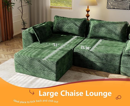 Hobestluk 120" Cloud Sectional Couch 3-Seater Sofa with Deep Seat Modular Sofa with Removable Cover Large Sofa Couch for Living Room (Green, 3-Seater Sofa)