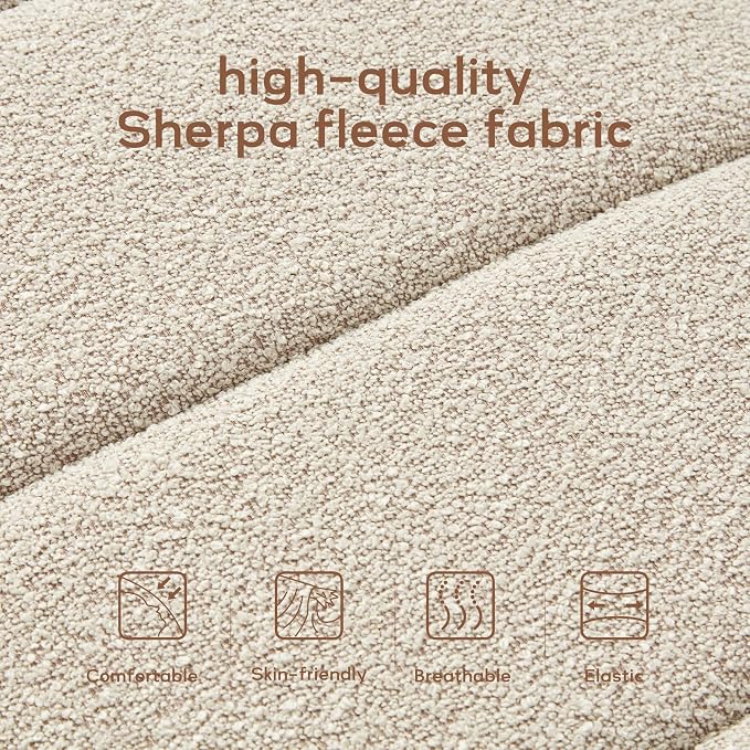 Zihanhome 52.7" Bedroom Bench for End of Bed, Modern Upholstered Teddy Fabric Entryway Bench & Dining Bench, Footrest Stool Bench with Solid Wood Frame for Bedroom, Living Room (Camel)