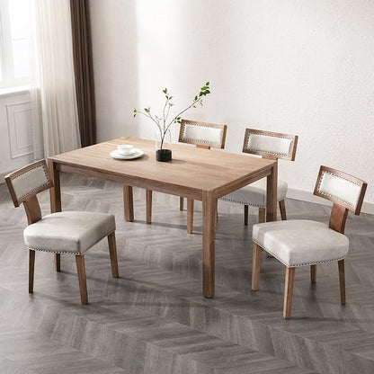 RIVOVA Mid Century Modern Dining Chairs Set of 6 PU Leather Upholstered Kitchen Side Chairs with Nailhead Trim, Modern Kitchen Armless Solid Wood Dining Chairs, Grey