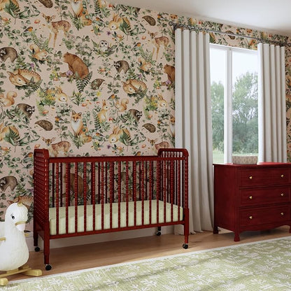 DaVinci Jenny Lind 3-in-1 Convertible Crib in Rich Cherry, Removable Wheels, Greenguard Gold Certified | Converts to Toddler Bed & Daybed, 4 Adjustable Mattress Heights - Conversion Kit Sold Separately - Durable & Easy to Assemble
