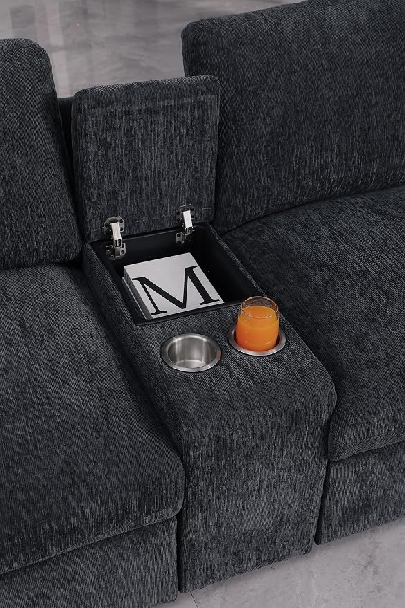 Ball & Cast 127" Oversized Modular L-Shaped Sectional Sofa,Large Chenille Upholstered Couch 7 Seat with Ottoman,Cup Holder&USB Port,Comfty Sectionals W/Pillows&Storage Box,for Living Room,Dark Gray