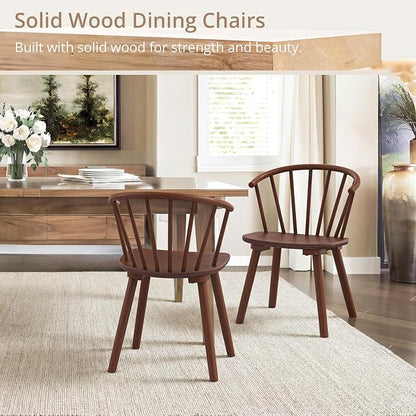 LUE BONA Brown Dining Chairs Set of 4, Farmhouse Wood Dining Chairs with Semicircular Backrest, Spindle Dining Chair for Kitchen and Dining Room, 18 Inch