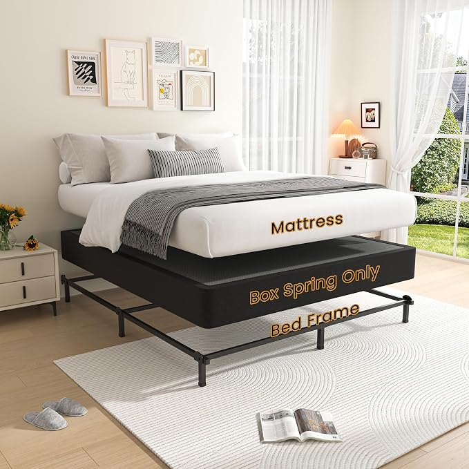 MAF 7 Inch Full Size Box Spring, High Profile Box Spring Full Size Bed Base, 3500 lbs Black Heavy Duty Metal Mattress Foundation with Easy Clean Fabric Cover, Easy Assembly