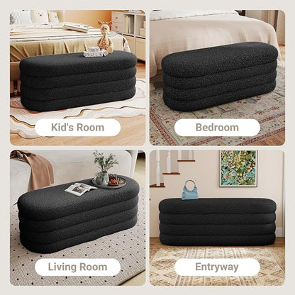 Busaurus Storage Ottoman Bench 49.2 Inch Upholstered Fabric Storage Bench for Bedroom End of Bed Aesthetic Large Oval Ottoman for Living Room Entryway (Black)