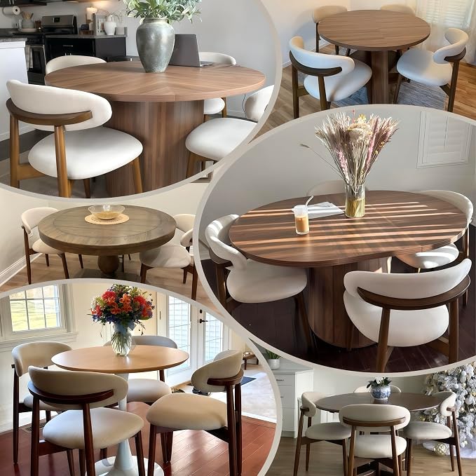 COLAMY Wooden Dining Chairs Set of 2, Modern Fabric Upholstered Kitchen Side Chairs, Farmhouse Dining Room Chair with Foot Pegs, Beige
