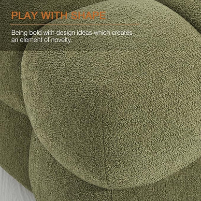 Zesthouse Square Pouf Ottoman Footstool, Modern Backless Vanity Chair for Bedroom, Green Boucle Foot Rest for Couch, Upholstered Tufted Footstool, Poofy Fabric Ottoman Coffee Table for Living Room