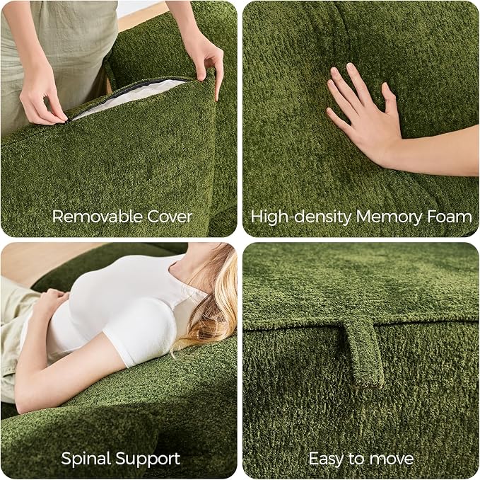 104" Modular Sectional Sofa with Deep Seat, Comfortable Upholstery L Shaped Cloud Couch for Living Room, 3-Seater Boneless Sofa with Movable Ottoman, Removable Cover, No Assembly Required, Algae Green