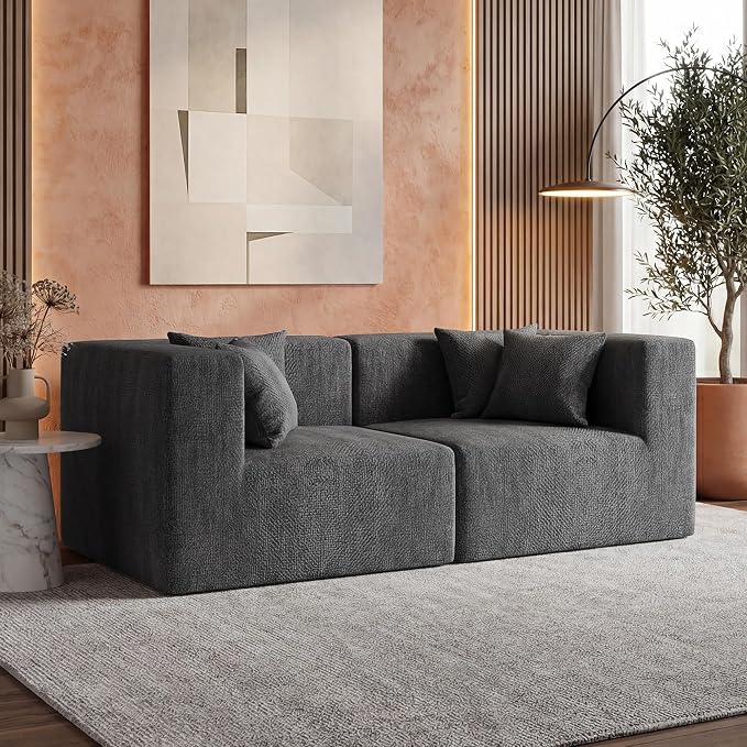 MONVANE 75" Loveseat Sofa, Comfy Chenille Modular Sectional Sofa with 4 Pillows, Modern Deep Seat Boneless Couch, 2 Seater Sofa for Living Room, Bedroom and Apartment, Grey