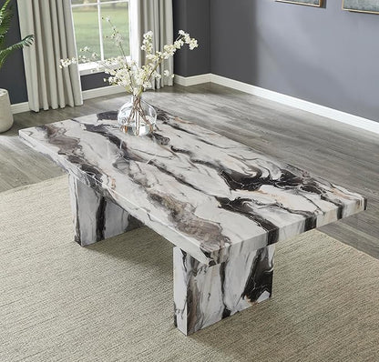 Roundhill Furniture Cavira Modern Faux Marble Dining Table with Double Pedestal Base