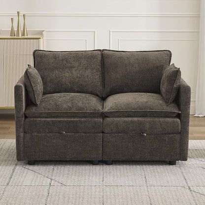 55" Cloud Modular Loveseat Sofa with Storage, Modern Upholstered Sofa Couch Small Love Seat, 2 Seater Chenille Comfy Sectional Sofa with Armrests for Living Room, Small Space, Brown