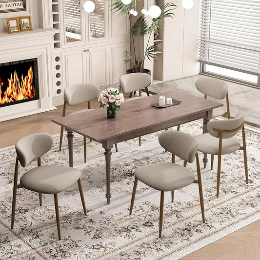 MALOL Dining Chairs Set of 6, Curved Back Kitchen Room Chairs with Metal Legs and Anti Slip Pads, Upholstered Dining Chair for Home and Restaurant, Camel