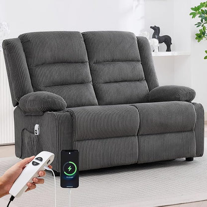 52Inch Reclining Loveseat Sofa,Power Loveseat Recliner,Electric Love seat Recliner Sofa for Bedroom,Living Room with Charging Ports,Striped Grey